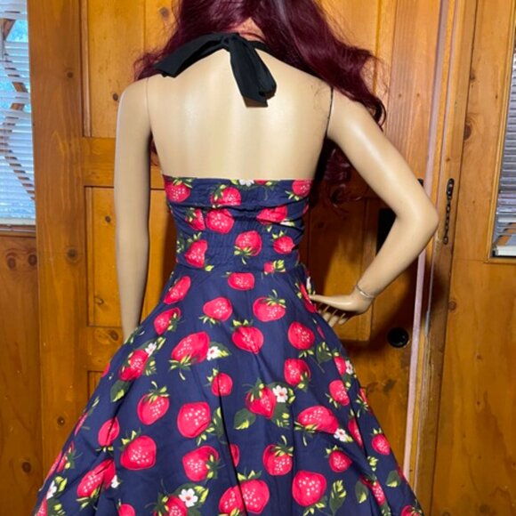 Women's Dress Retro Vintage Swing 1950's Halter strawberry print - Picture 4 of 4